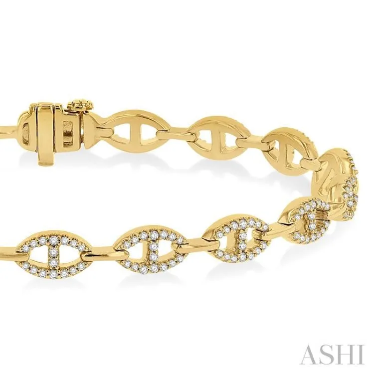 1 ctw Mariner Link Round Cut Diamond Bracelet in 14K Yellow Gold