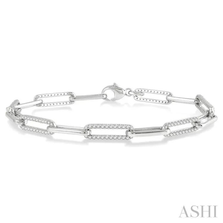 1 ctw Round Cut Diamond Paperclip Bracelet in 10K White Gold