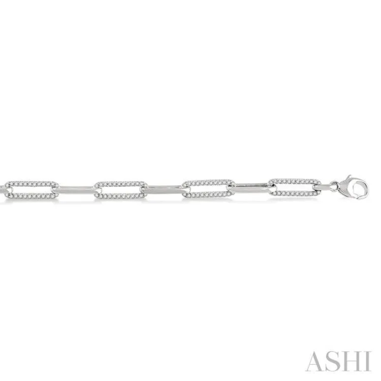 1 ctw Round Cut Diamond Paperclip Bracelet in 10K White Gold