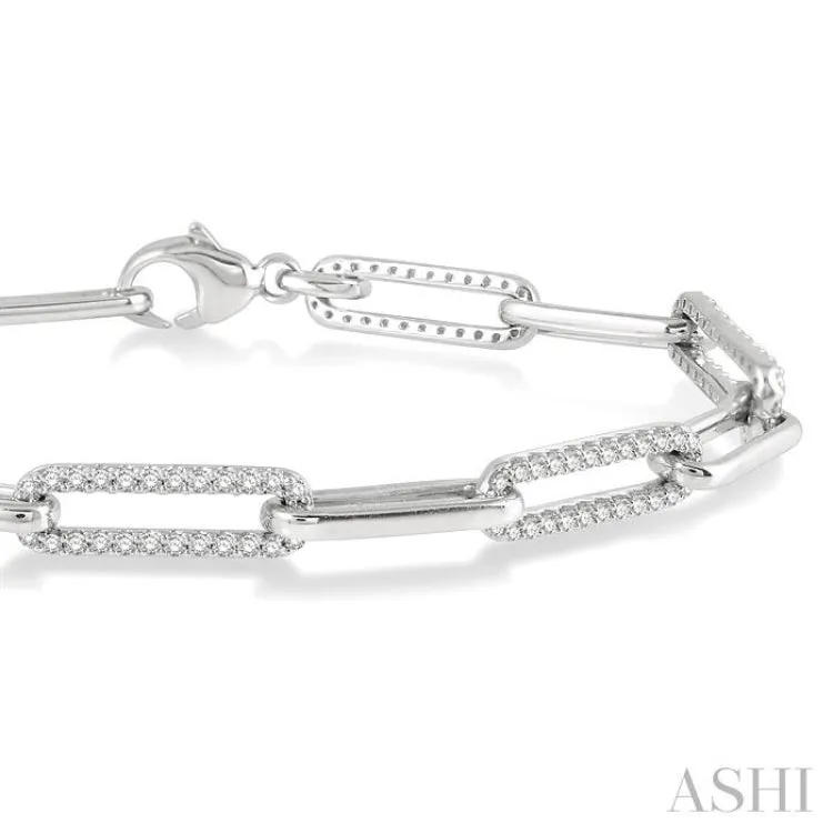 1 ctw Round Cut Diamond Paperclip Bracelet in 10K White Gold