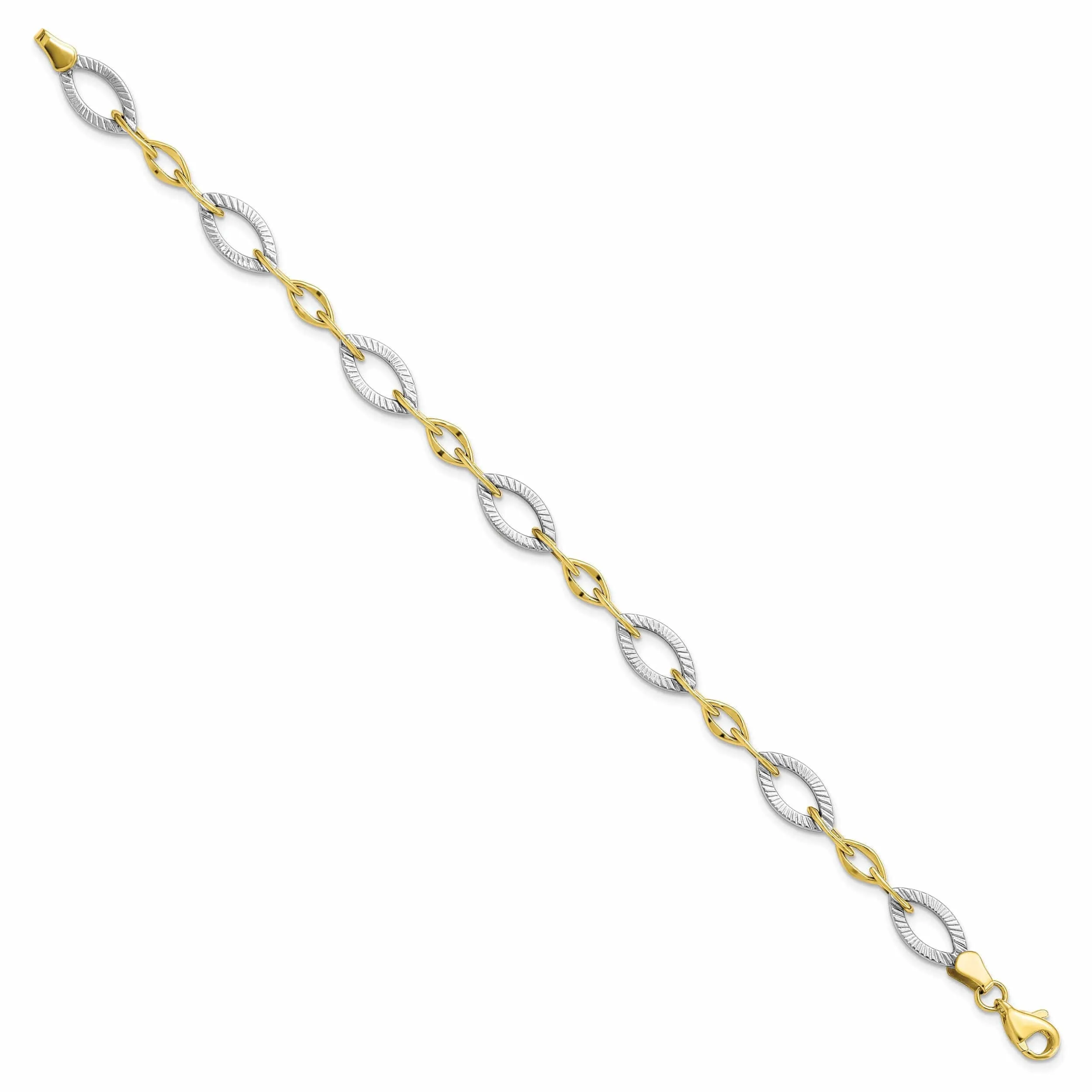 10k Two Tone Gold Polished Texture Link Bracelet