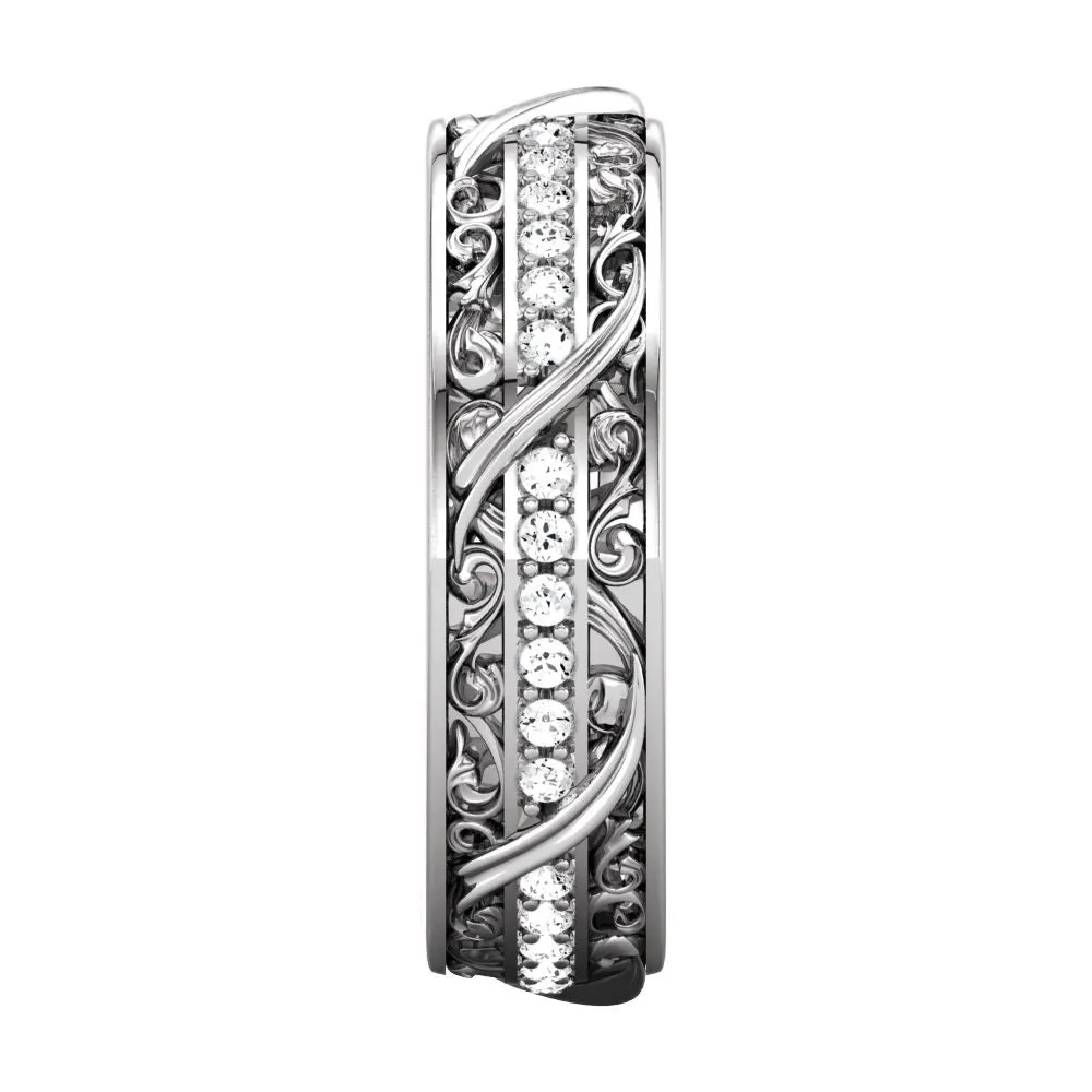 10k White Gold 1/3 CTW Diamond Sculptural-Inspired Eternity Band, Size 7