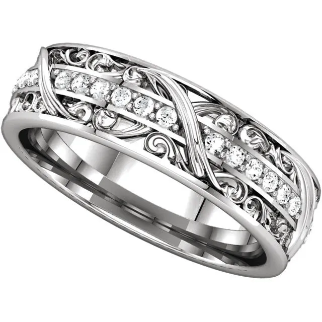 10k White Gold 1/3 CTW Diamond Sculptural-Inspired Eternity Band, Size 7