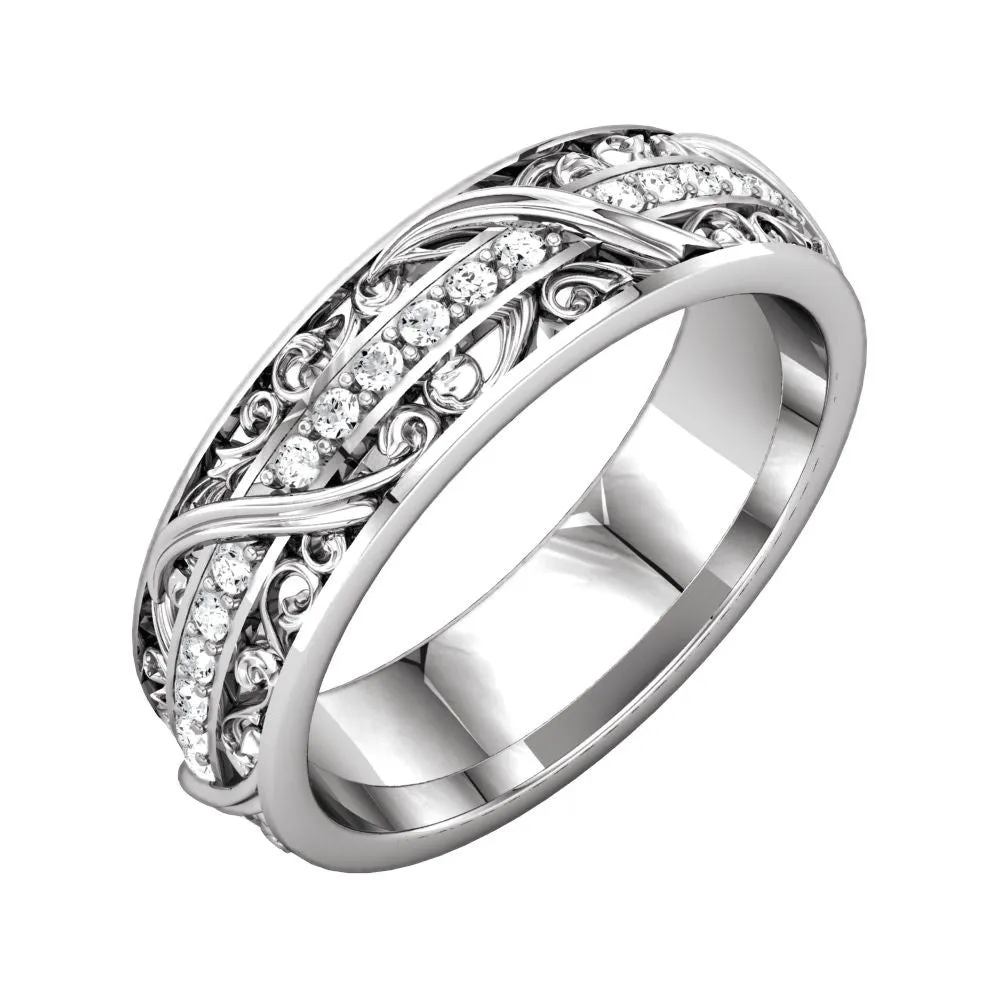 10k White Gold 1/3 CTW Diamond Sculptural-Inspired Eternity Band, Size 7