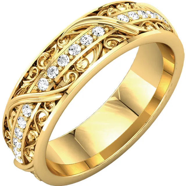 10k White Gold 1/3 CTW Diamond Sculptural-Inspired Eternity Band, Size 7