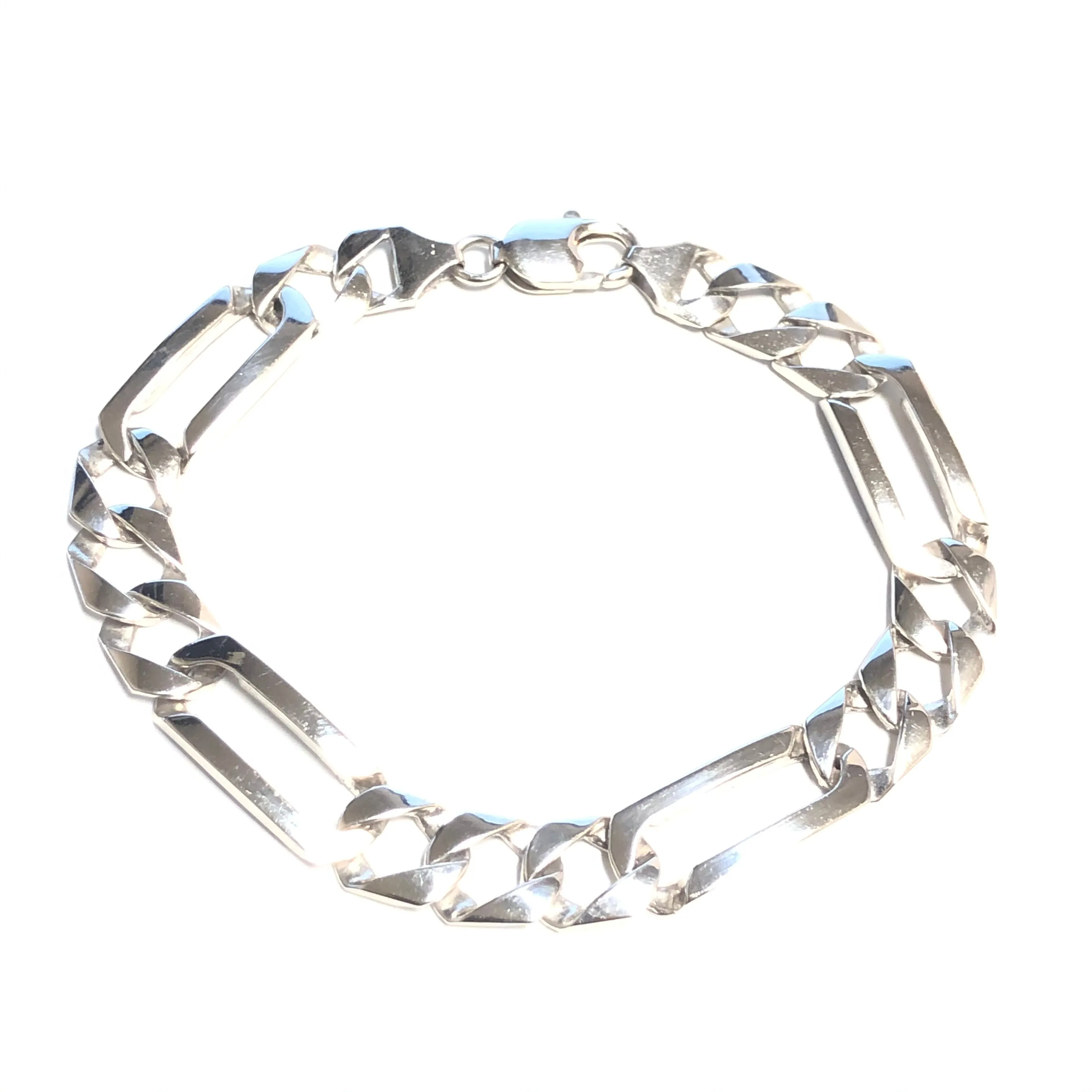 10K White Gold (9.5mm) Square Figaro Link Bracelet 8.5"