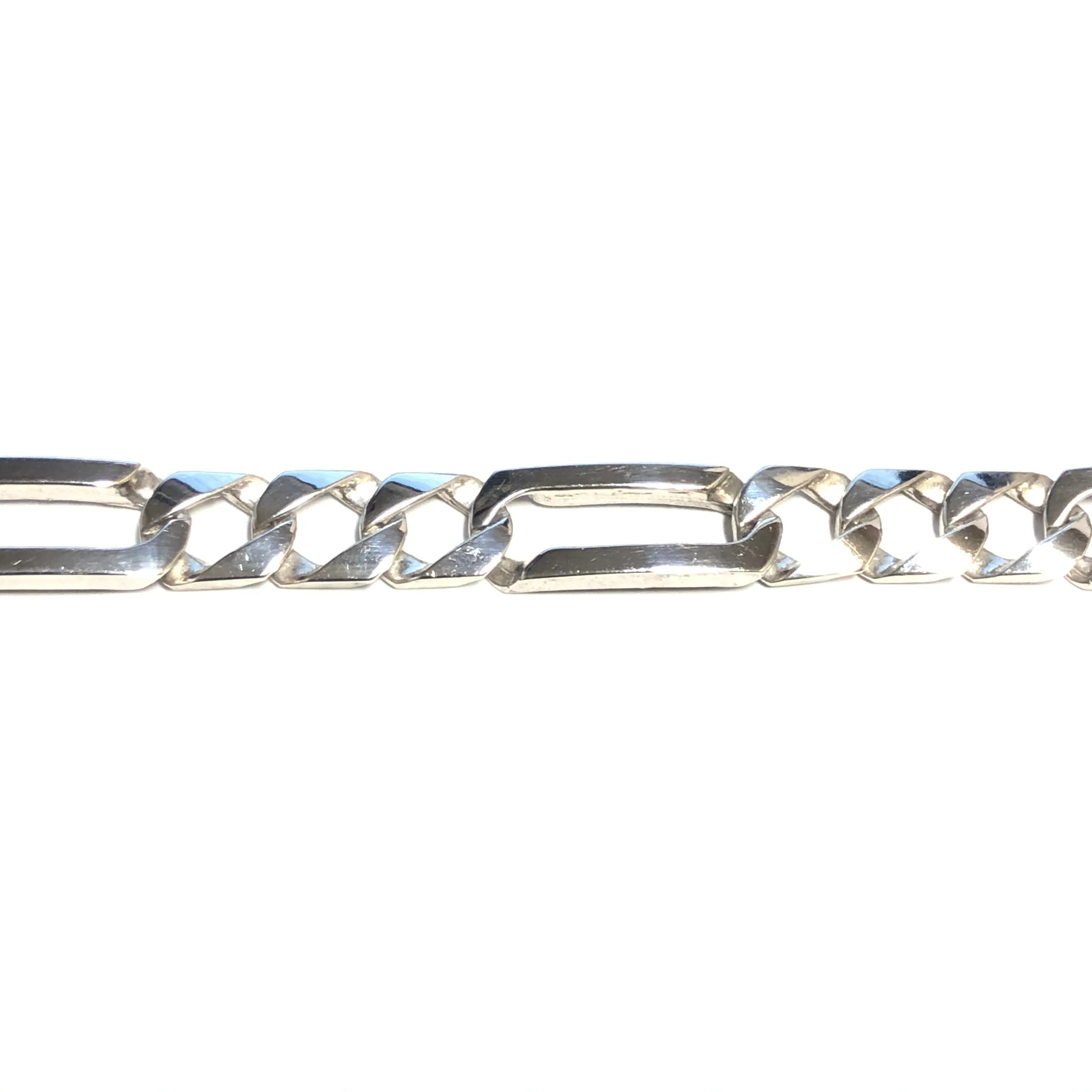 10K White Gold (9.5mm) Square Figaro Link Bracelet 8.5"