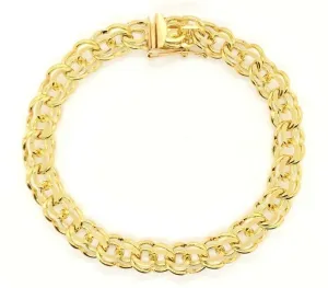10k Yellow Gold Solid Double Link Charm Bracelet 7.25" 8mm 17.5 grams