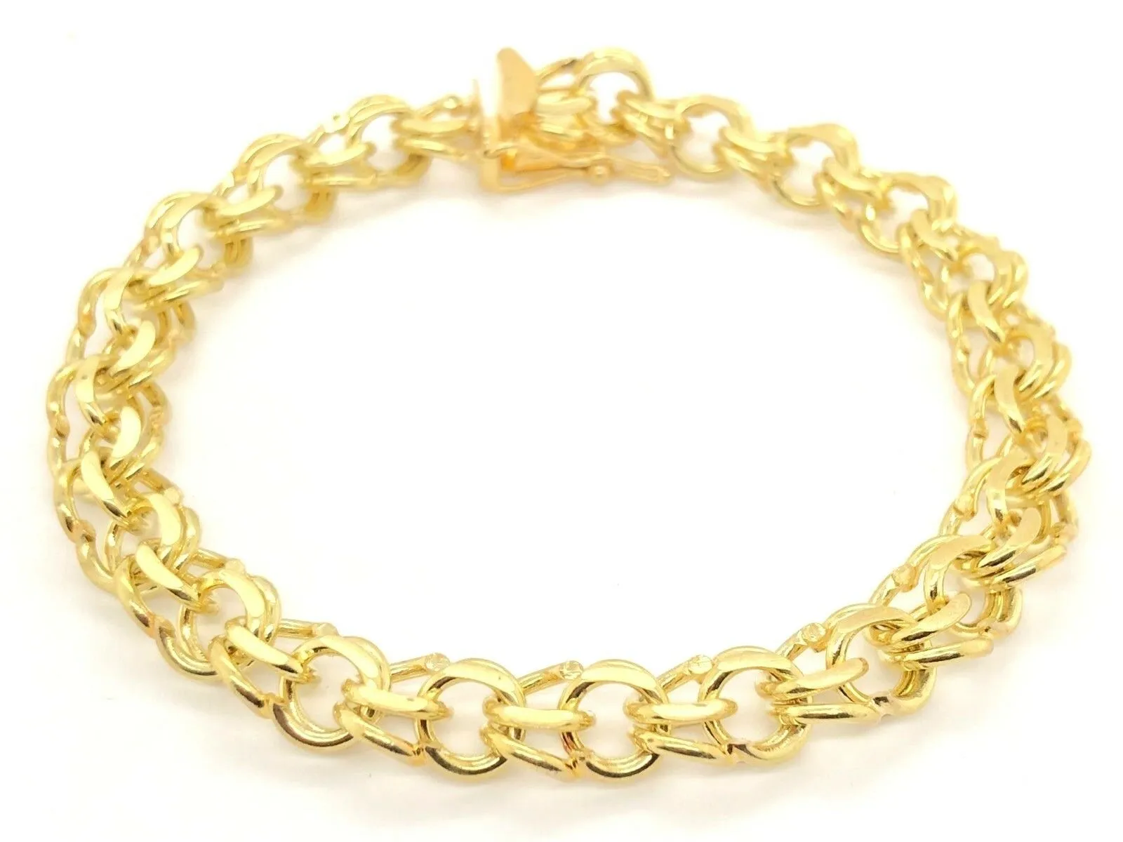 10k Yellow Gold Solid Double Link Charm Bracelet 7.25" 8mm 17.5 grams
