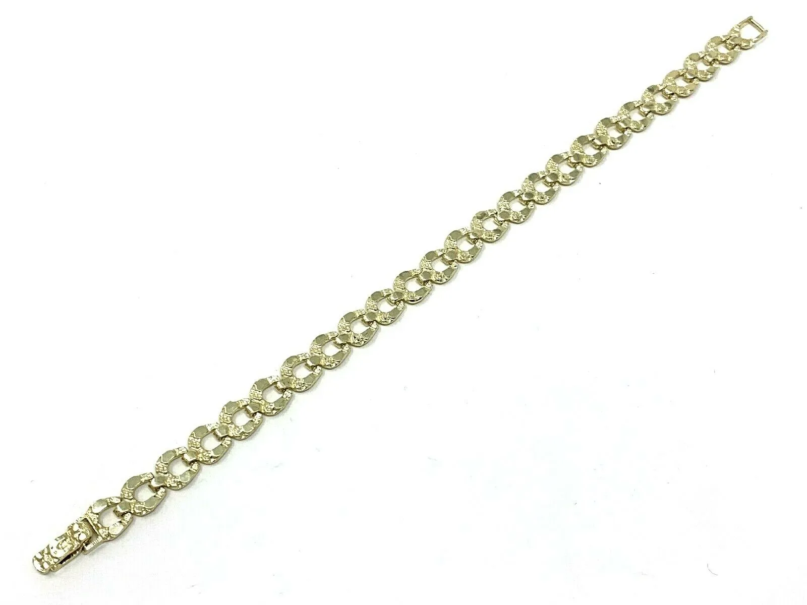 10k Yellow Gold Solid Nugget Horse Shoe Link Bracelet 8" 8mm 12 grams
