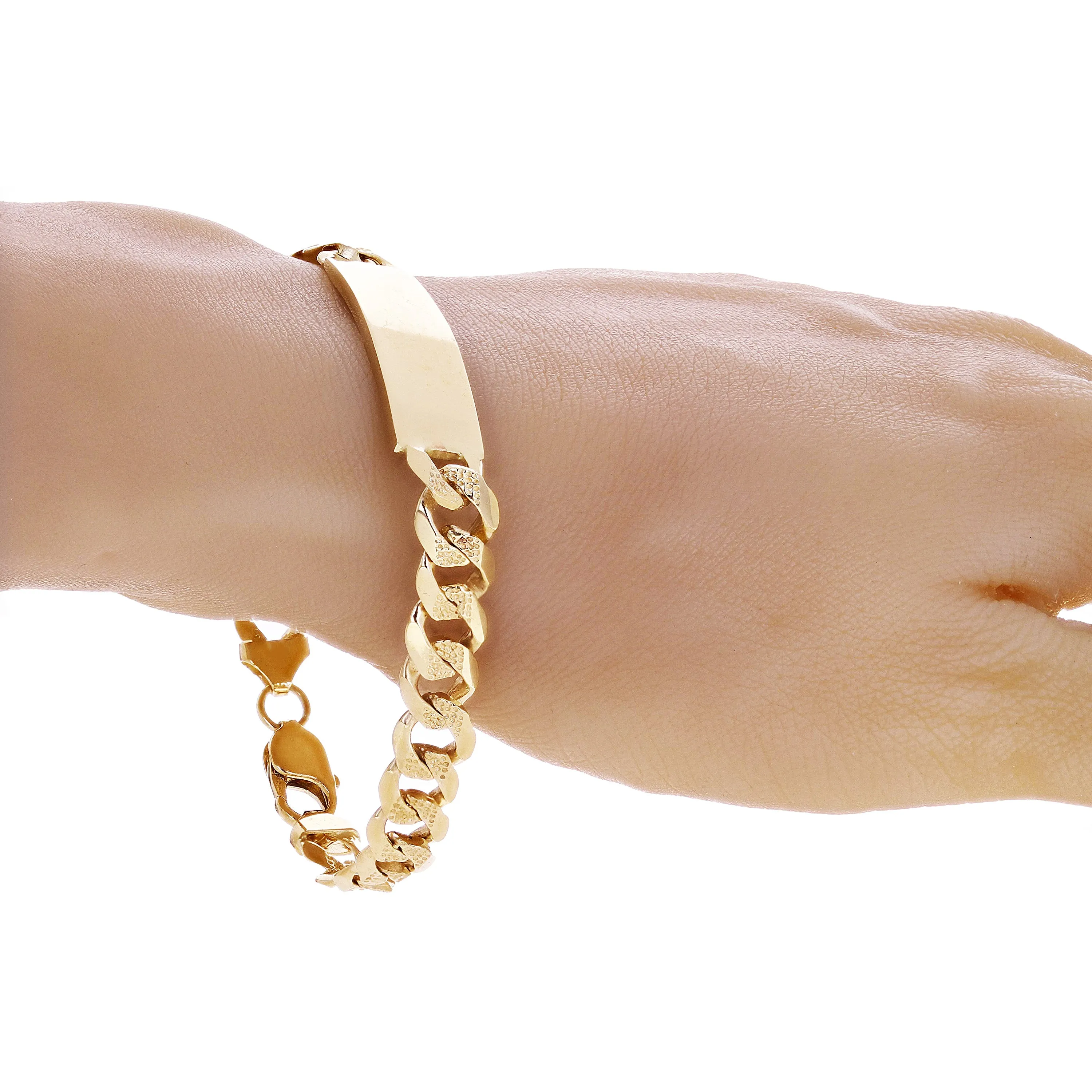 10k Yellow Gold Solid Pave Curb Cuban Link Chain Bracelet 7" - 9" 10.5mm