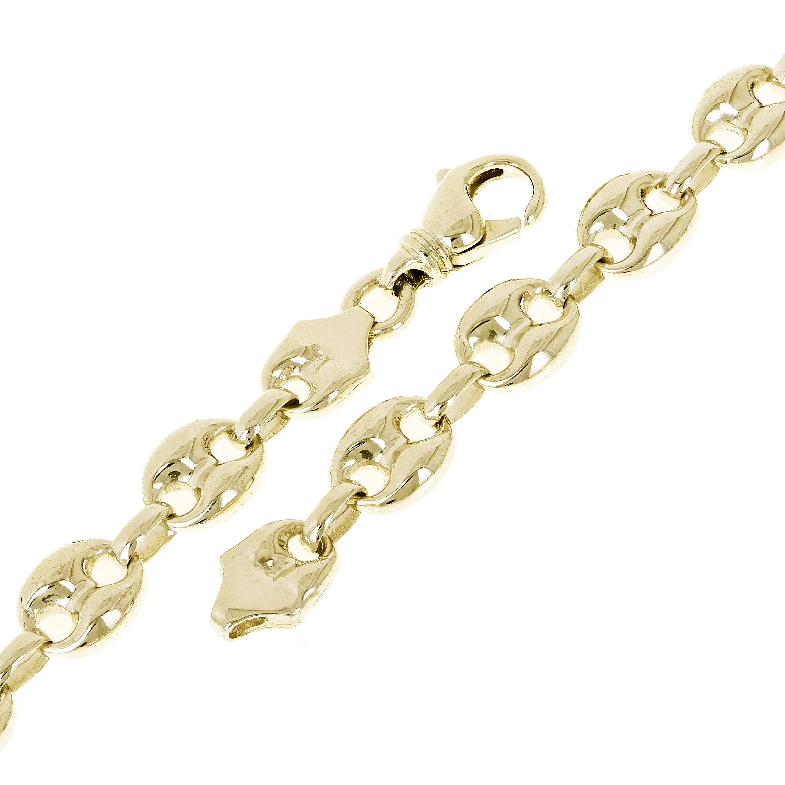 10k Yellow or White Gold Solid Puffy Mariner Link Chain Bracelet 11.7mm 7" - 9"