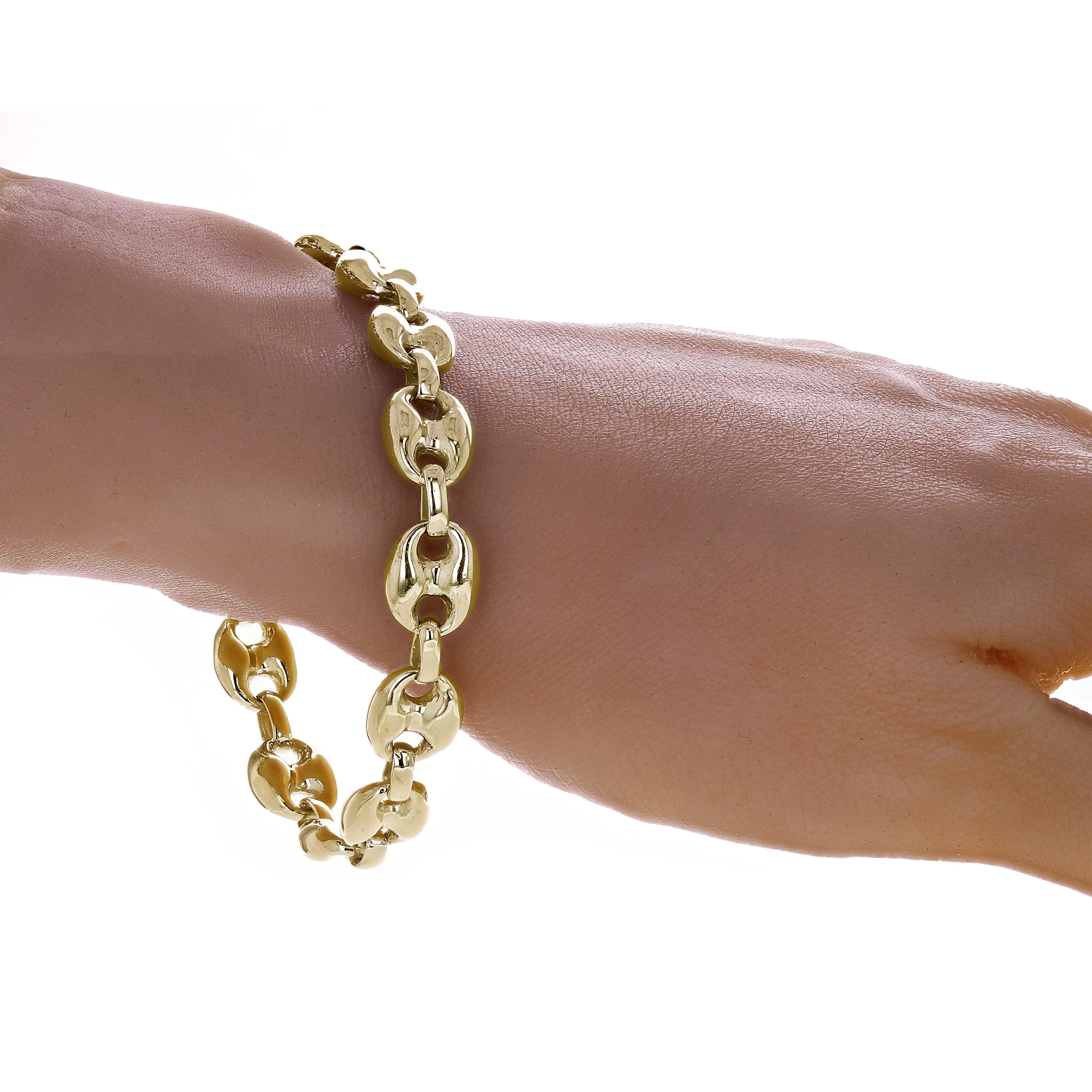 10k Yellow or White Gold Solid Puffy Mariner Link Chain Bracelet 11.7mm 7" - 9"