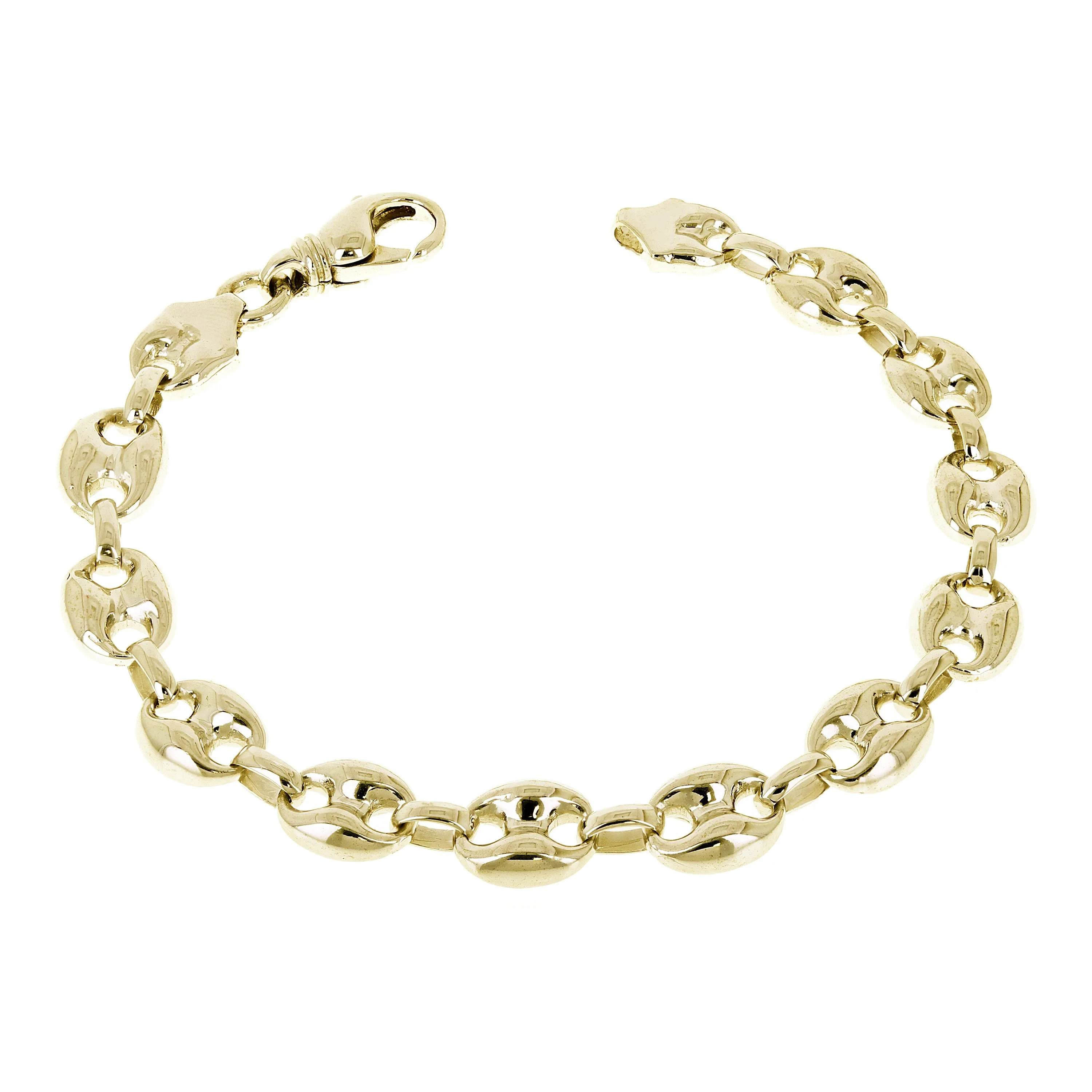10k Yellow or White Gold Solid Puffy Mariner Link Chain Bracelet 11.7mm 7" - 9"