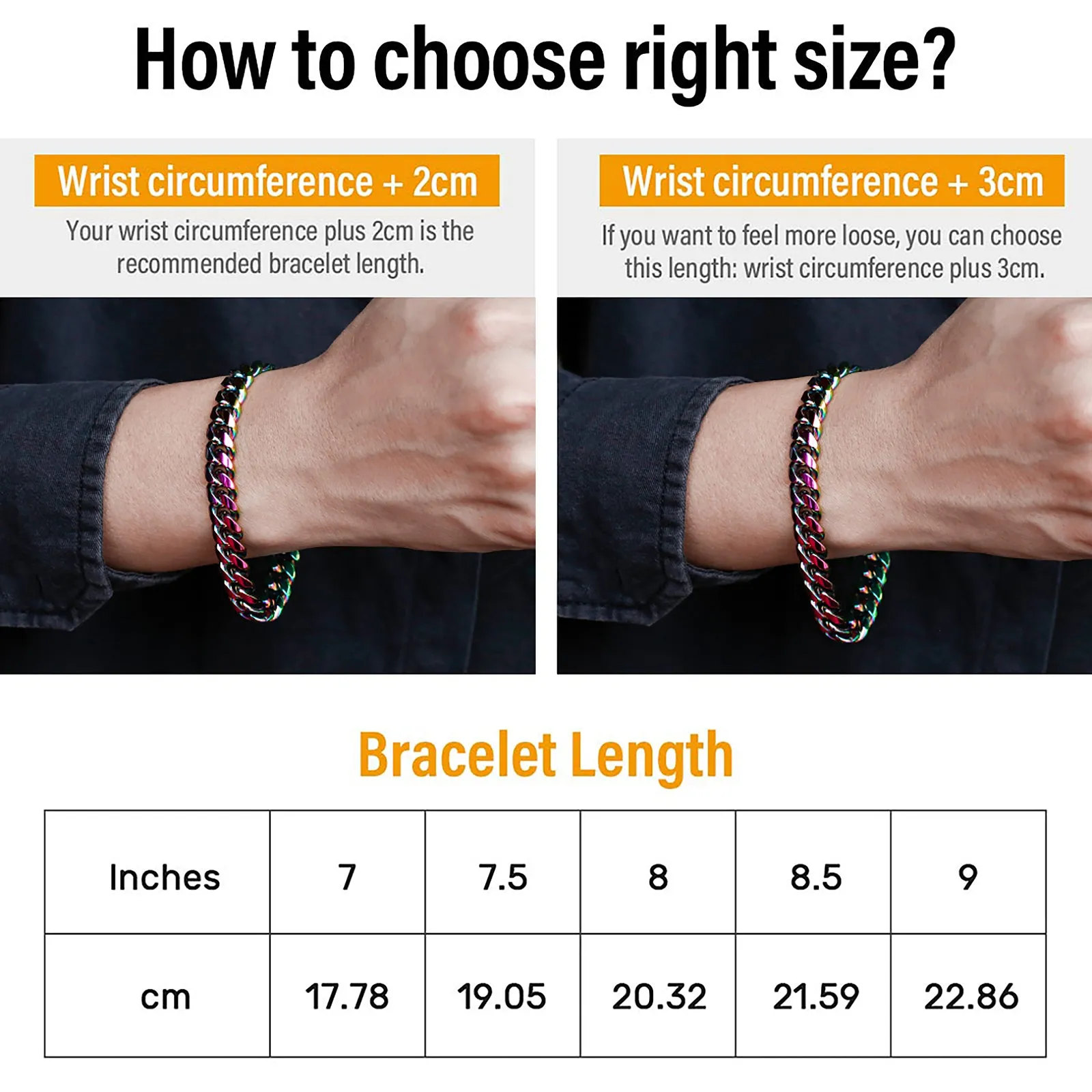 10mm Rainbow Cuban Link Chain and Bracelet Set for Men's Necklace KRKC