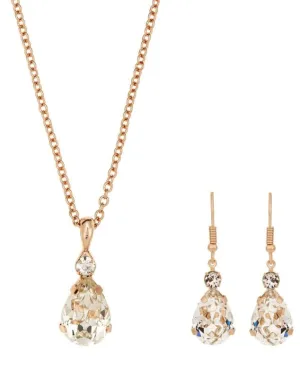 12513 Rose Gold Rhinestone Pear Shape Jewelry Set