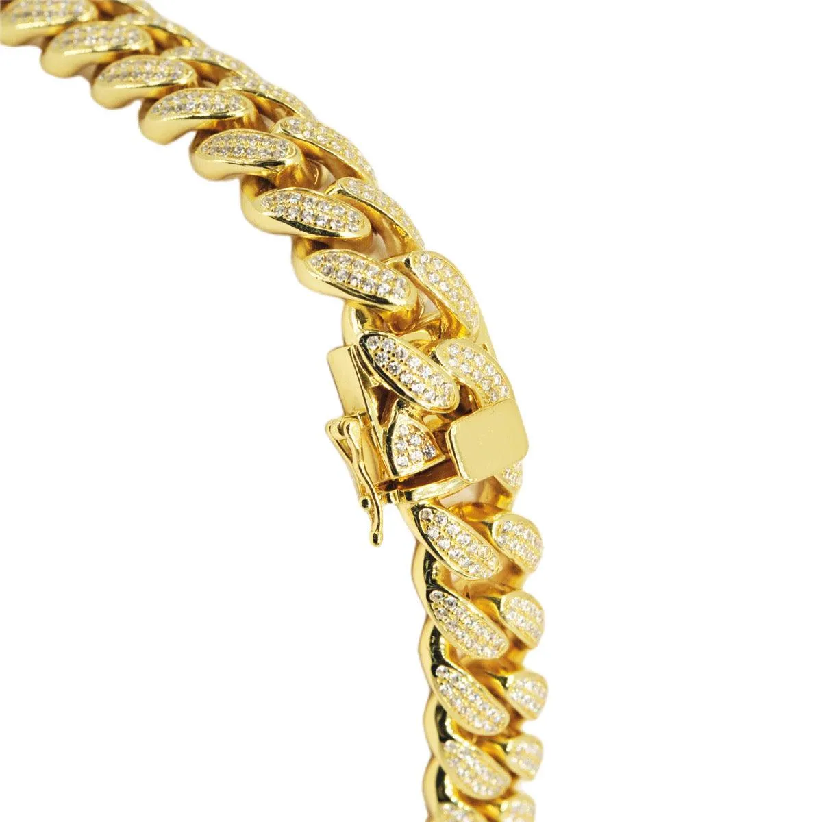 12mm Silver and CZ Solid Cuban Chain 22” - Gold Plated