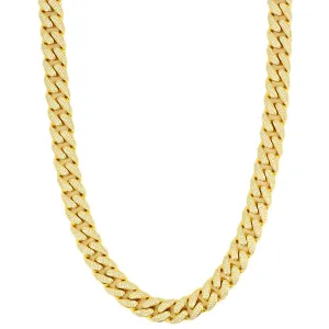 12mm Silver and CZ Solid Cuban Chain 22” - Gold Plated