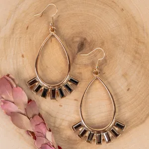 1329 - Rhinestone Hoop Earrings - Black