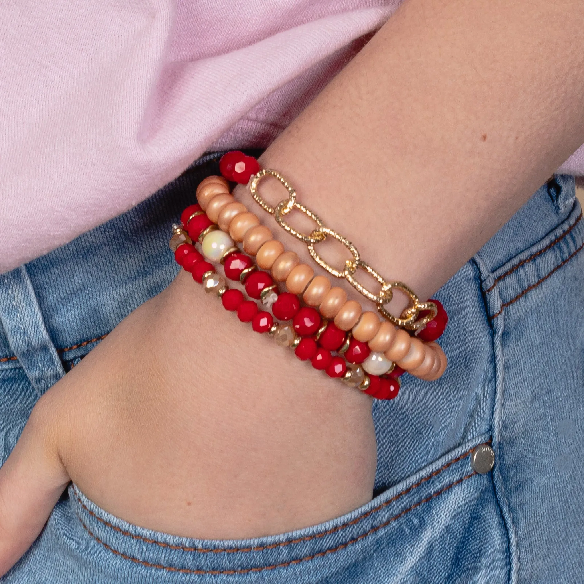 1414 - Stacked Bracelets - Red