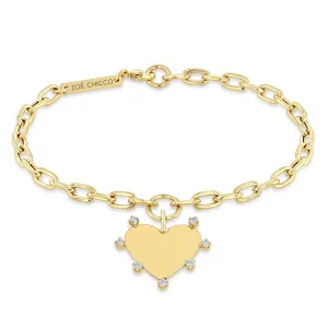14k 7 Prong Diamond Heart Charm Medium Square Oval Chain Bracelet