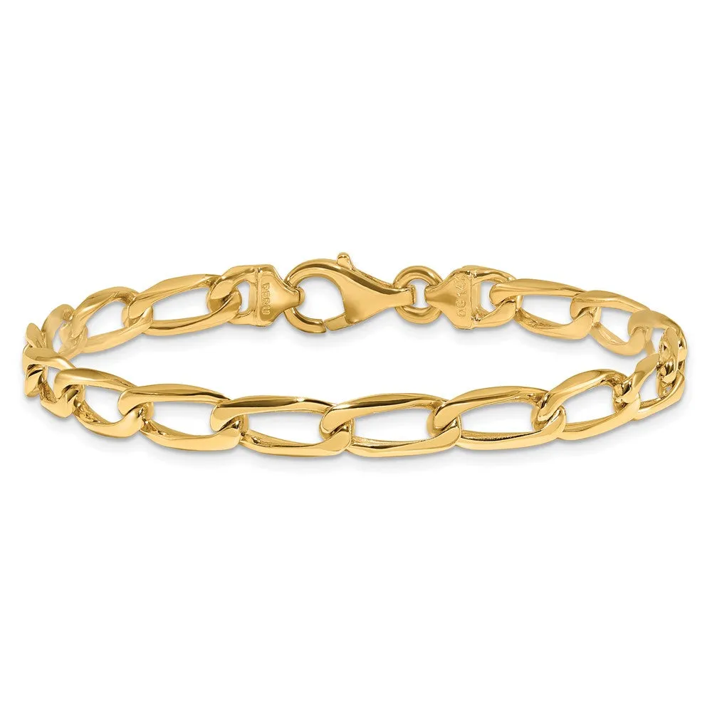 14K 8 inch 5.9mm Hand Polished Fancy Open Link with Fancy Lobster Clasp Bracelet