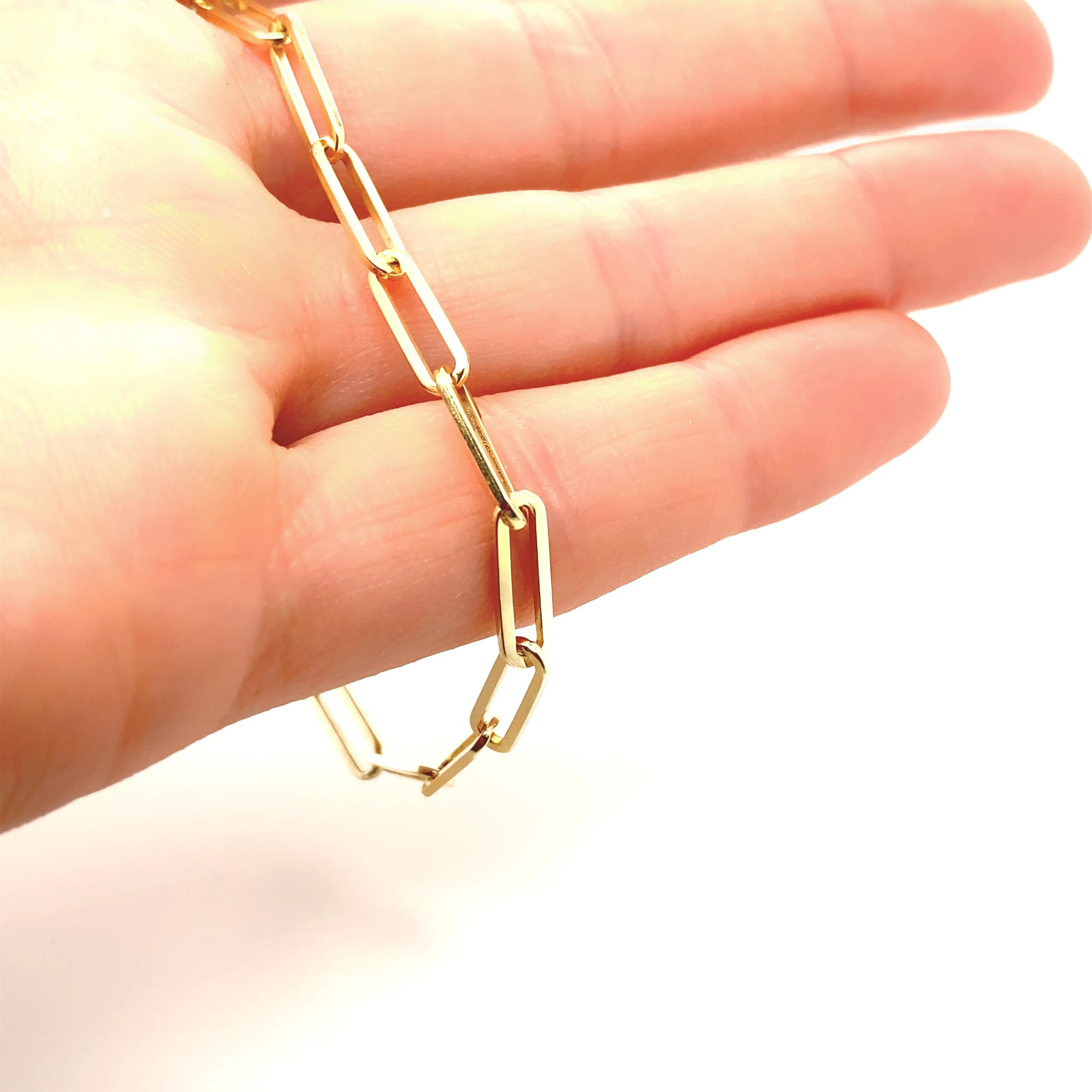 14K Gold 3.85mm Large Link Paperclip Chain Bracelet
