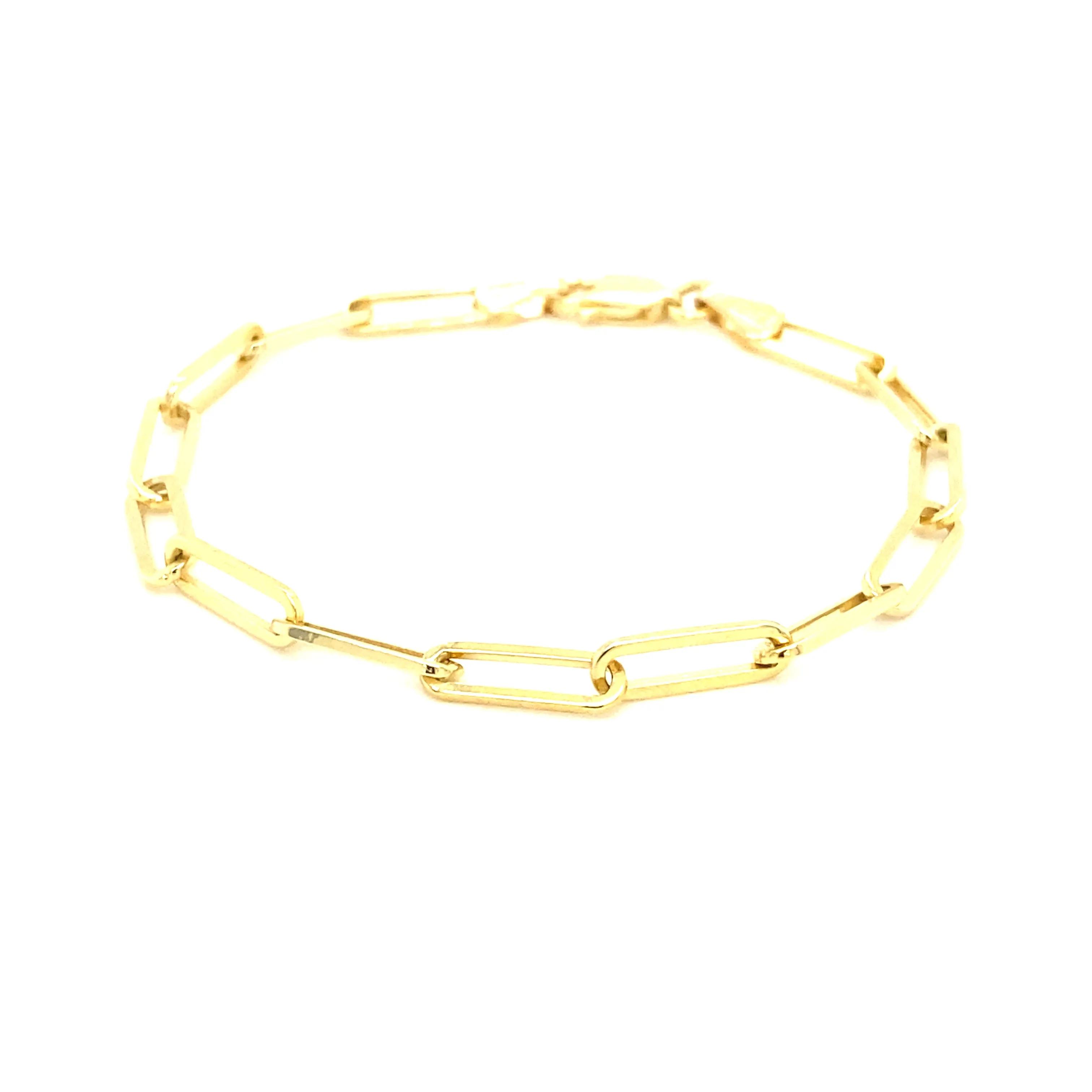 14K Gold 3.85mm Large Link Paperclip Chain Bracelet