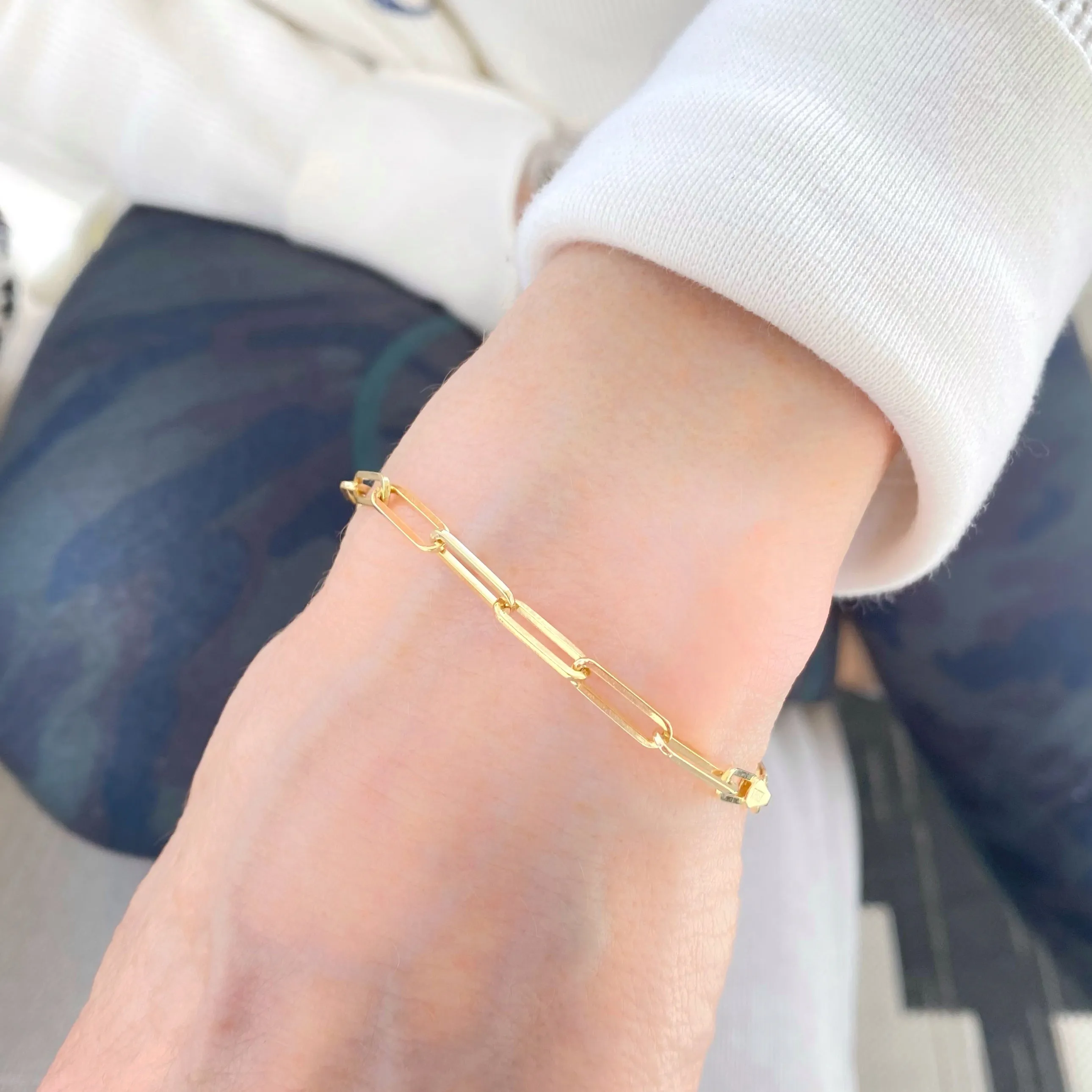 14K Gold 3.85mm Large Link Paperclip Chain Bracelet