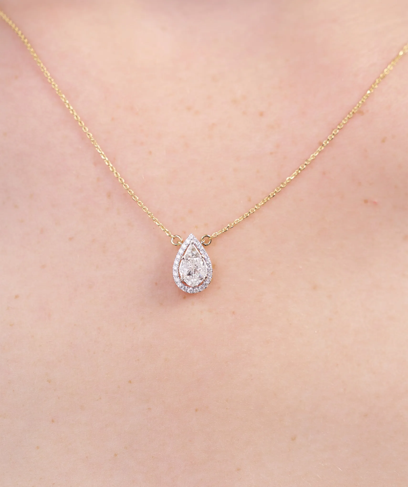 14K Gold Double Halo Necklace