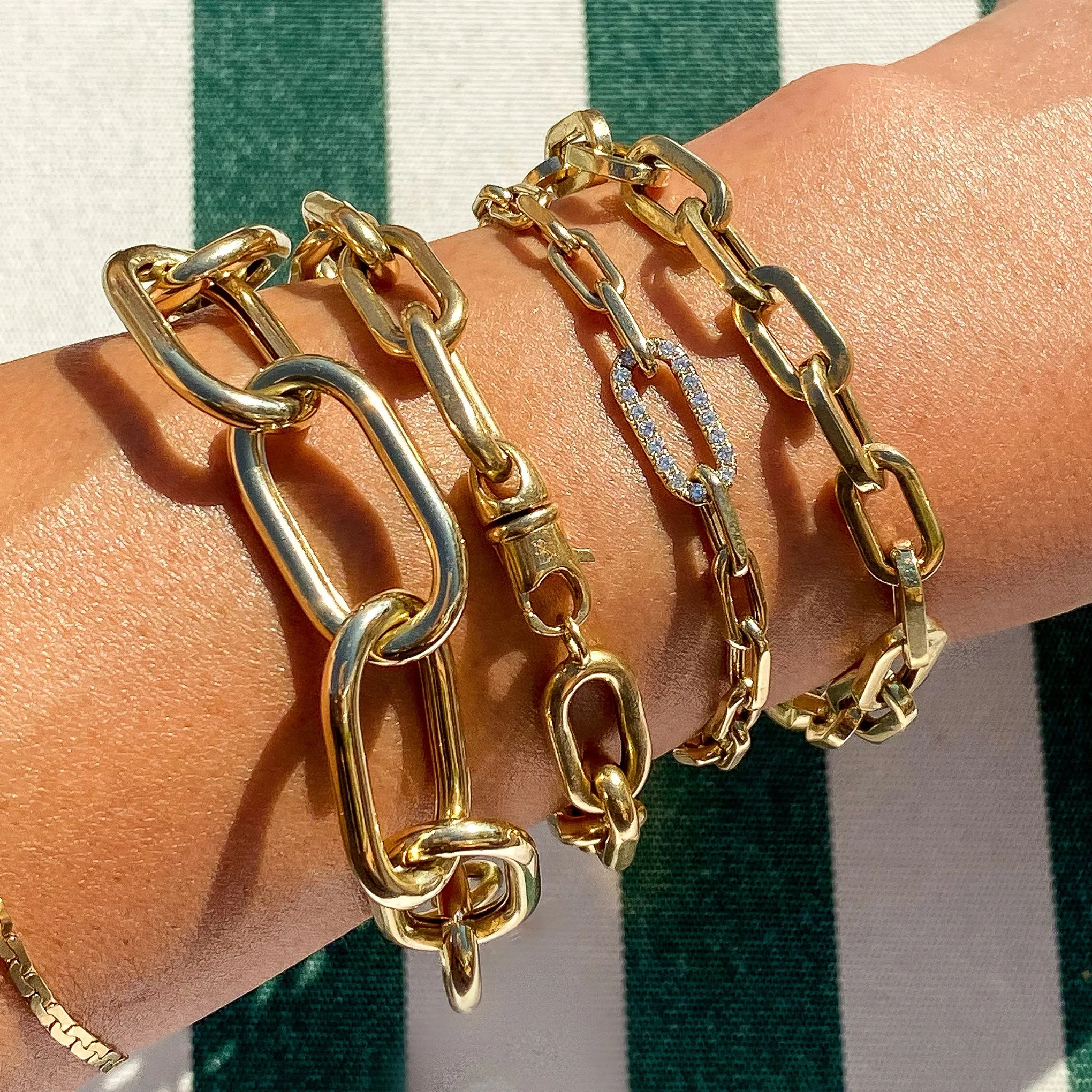 14K Gold Thick Flat Oval Link Bracelet, Large Size Links