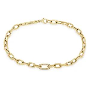 14k Medium Square Oval Chain Bracelet with Pavé Diamond Link