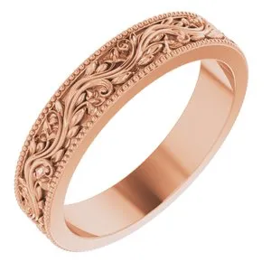 14K Rose 4 mm Sculptural-Inspired Band with Milgrain Size 6