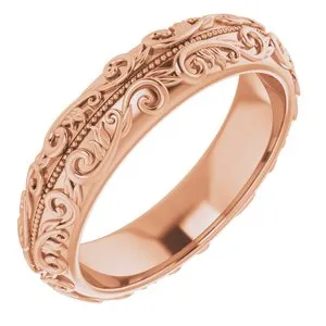 14K Rose 5 mm Scroll Band with Milgrain Size 7