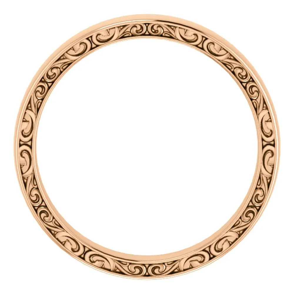 14k Rose Gold 4mm Sculptural-Inspired Relief Pattern Band Size 9.5