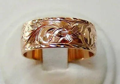 14K ROSE GOLD PERSONALIZED CUSTOM MADE 8MM HAWAIIAN BLACK ENAMEL RING