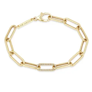 14k Single Pavé Diamond Link Large Paperclip Chain Bracelet