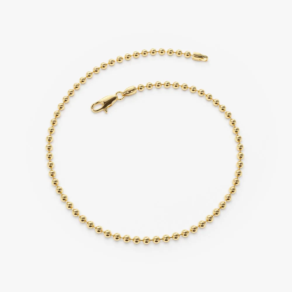 14K Solid Gold 2MM Bead Chain Bracelet