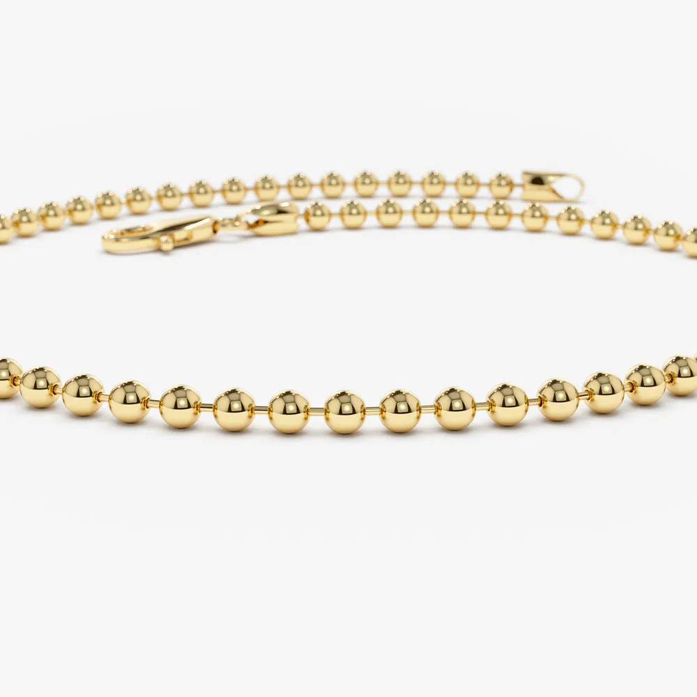 14K Solid Gold 2MM Bead Chain Bracelet