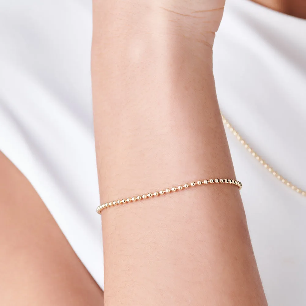 14K Solid Gold 2MM Bead Chain Bracelet
