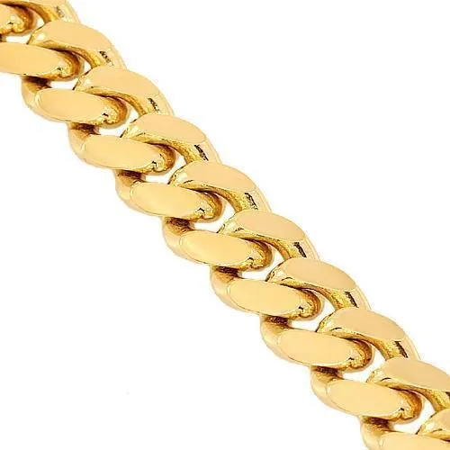 14K Solid Yellow Gold Mens Cuban Bracelet 9 mm