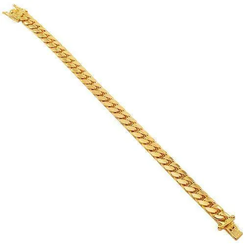 14K Solid Yellow Gold Mens Cuban Bracelet 9 mm