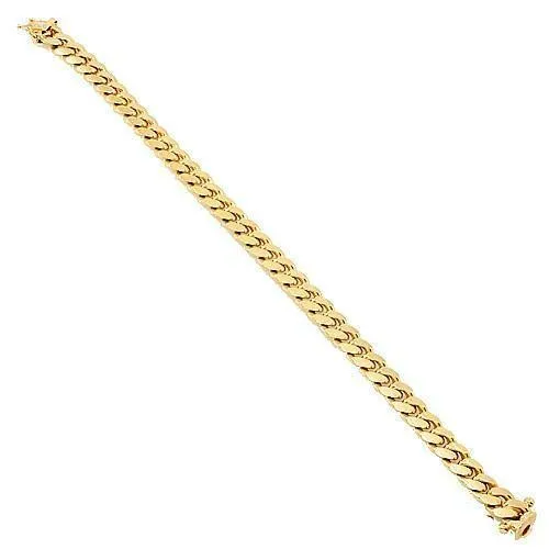 14K Solid Yellow Gold Mens Cuban Bracelet 9 mm