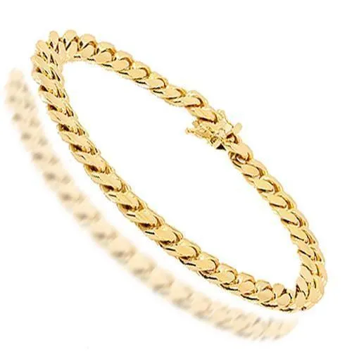 14K Solid Yellow Gold Mens Cuban Bracelet 9 mm