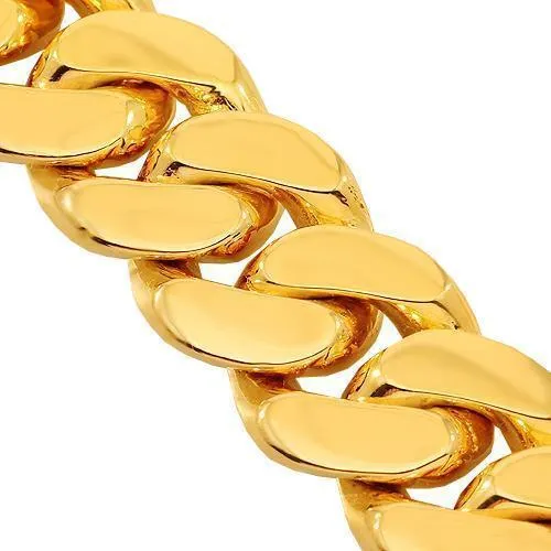 14K Solid Yellow Gold Mens Cuban Link Bracelet 12 mm
