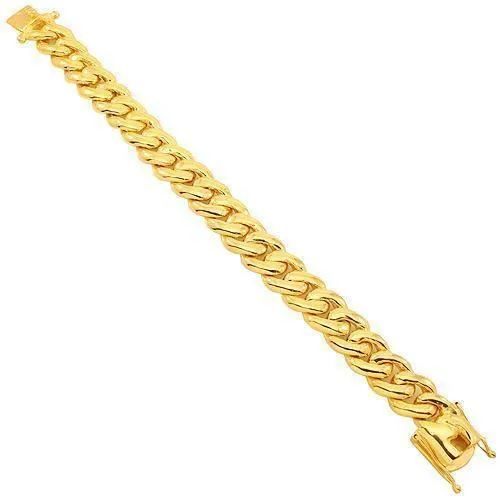 14K Solid Yellow Gold Mens Cuban Link Bracelet 12 mm