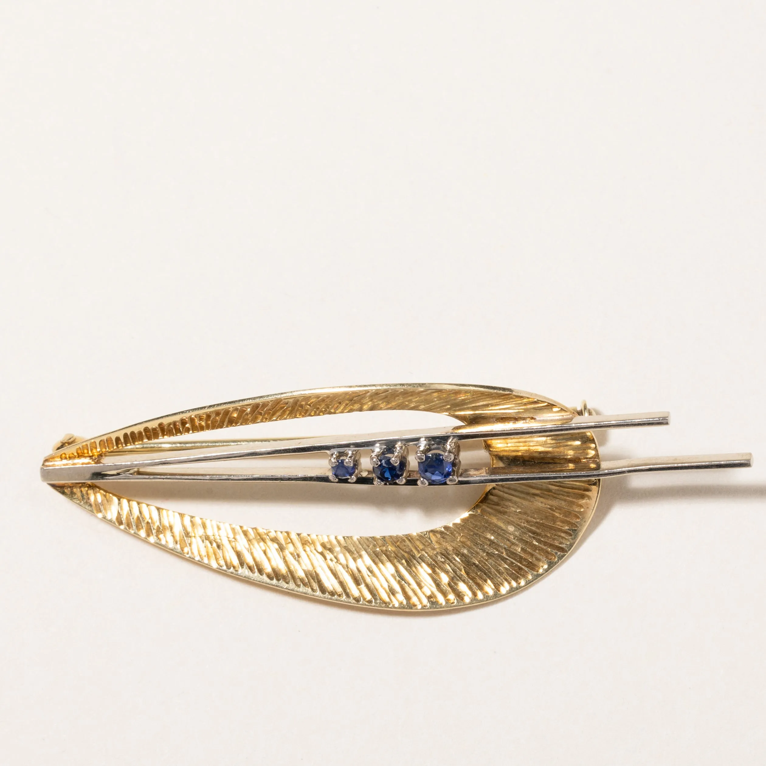 14K Two Tone Gold Blue Sapphire Abstract Brooch | 0.12ctw