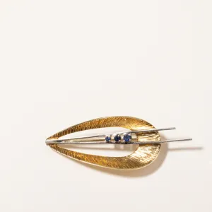 14K Two Tone Gold Blue Sapphire Abstract Brooch | 0.12ctw