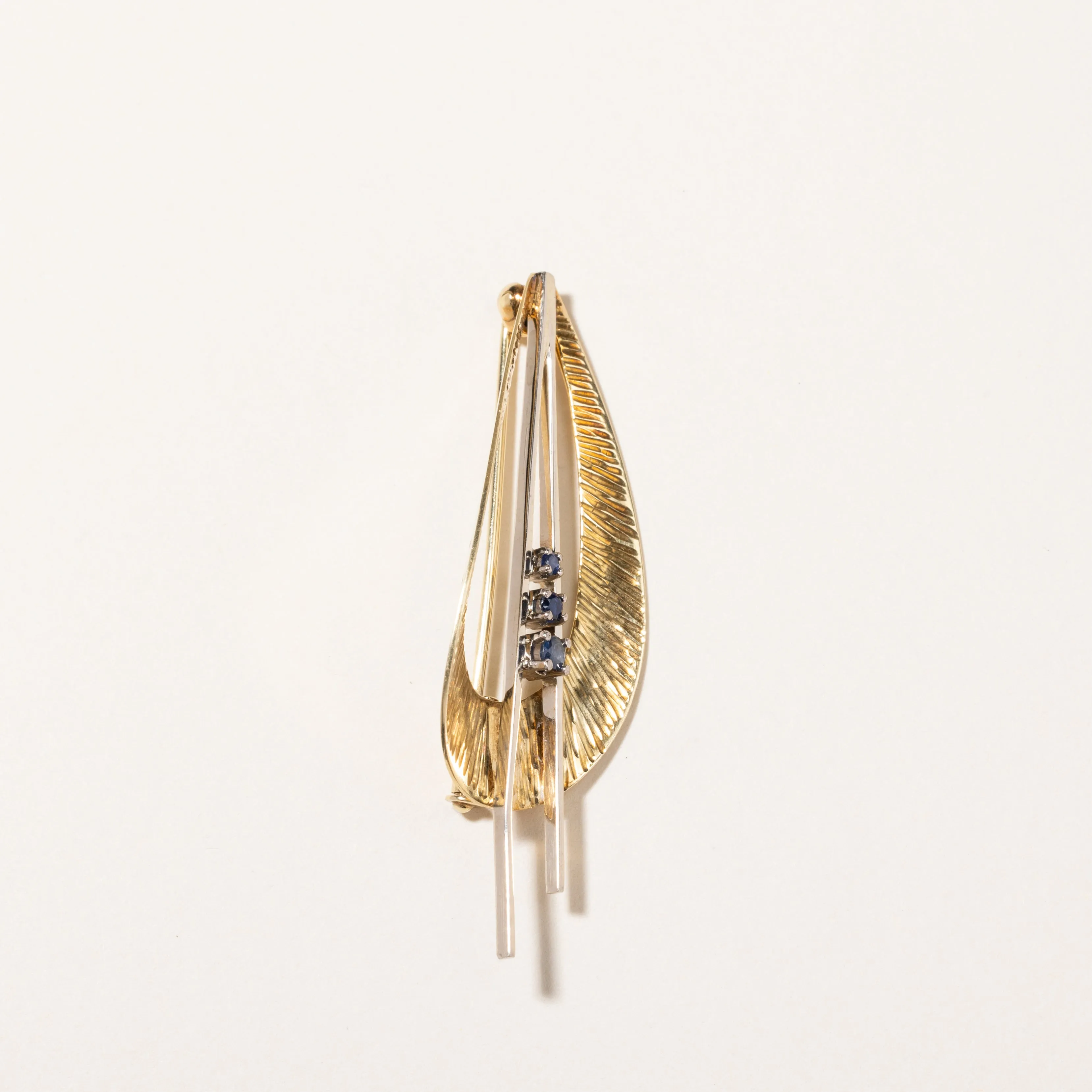 14K Two Tone Gold Blue Sapphire Abstract Brooch | 0.12ctw