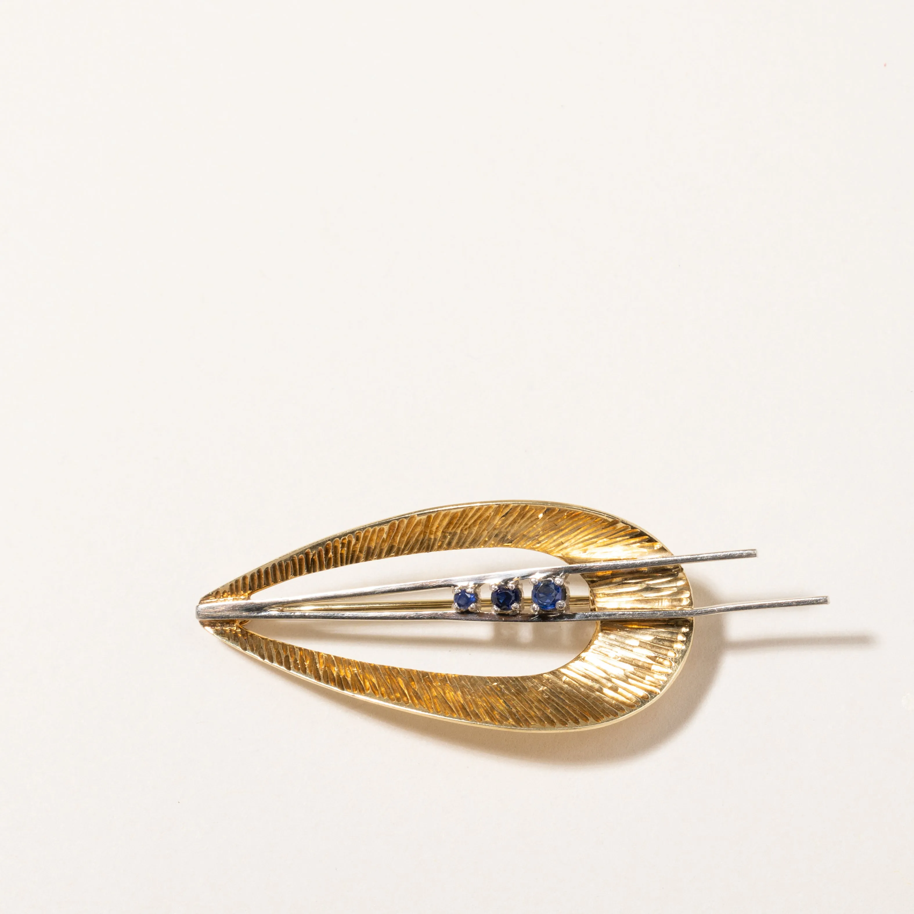 14K Two Tone Gold Blue Sapphire Abstract Brooch | 0.12ctw